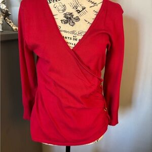 Cable & Gauge Vibrant Red Wrap Blouse